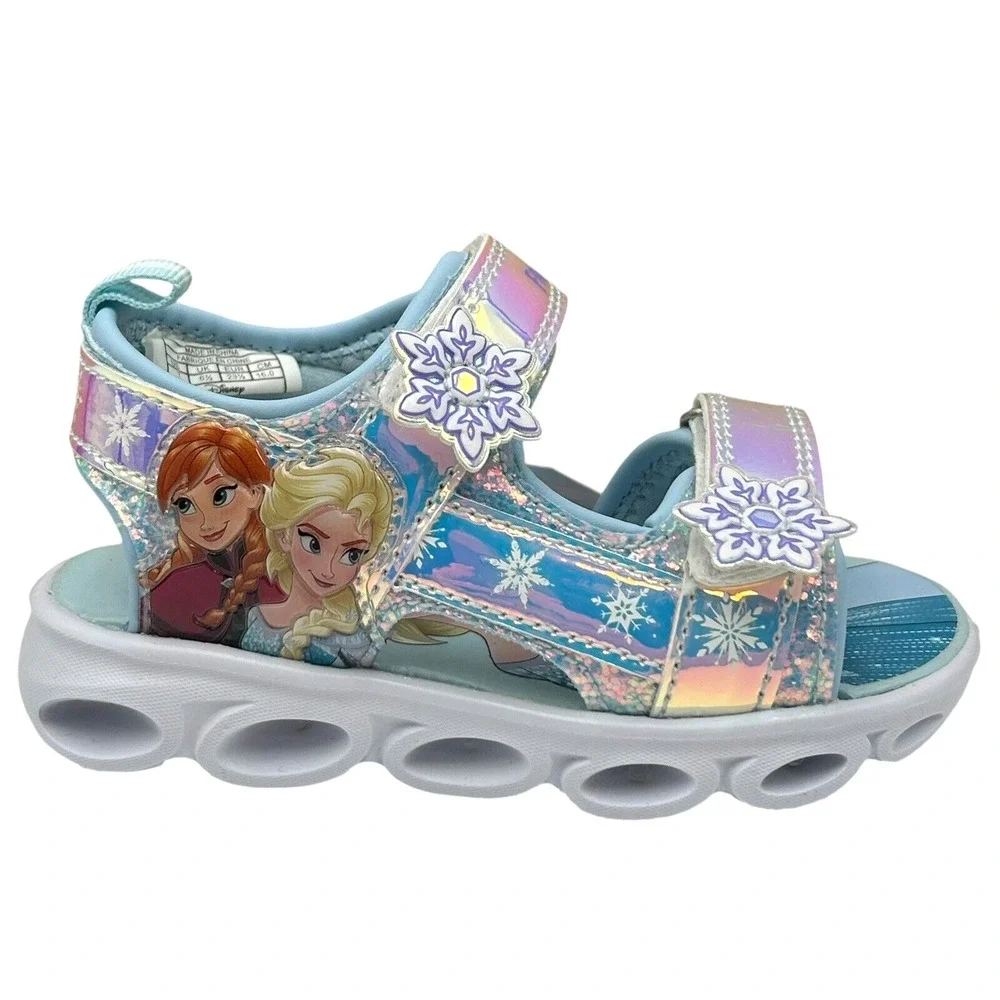 Disney Frozen Anna &‎ Elsa Toddler Girl's Light-up Sandals Size 7 Silver/Aqua